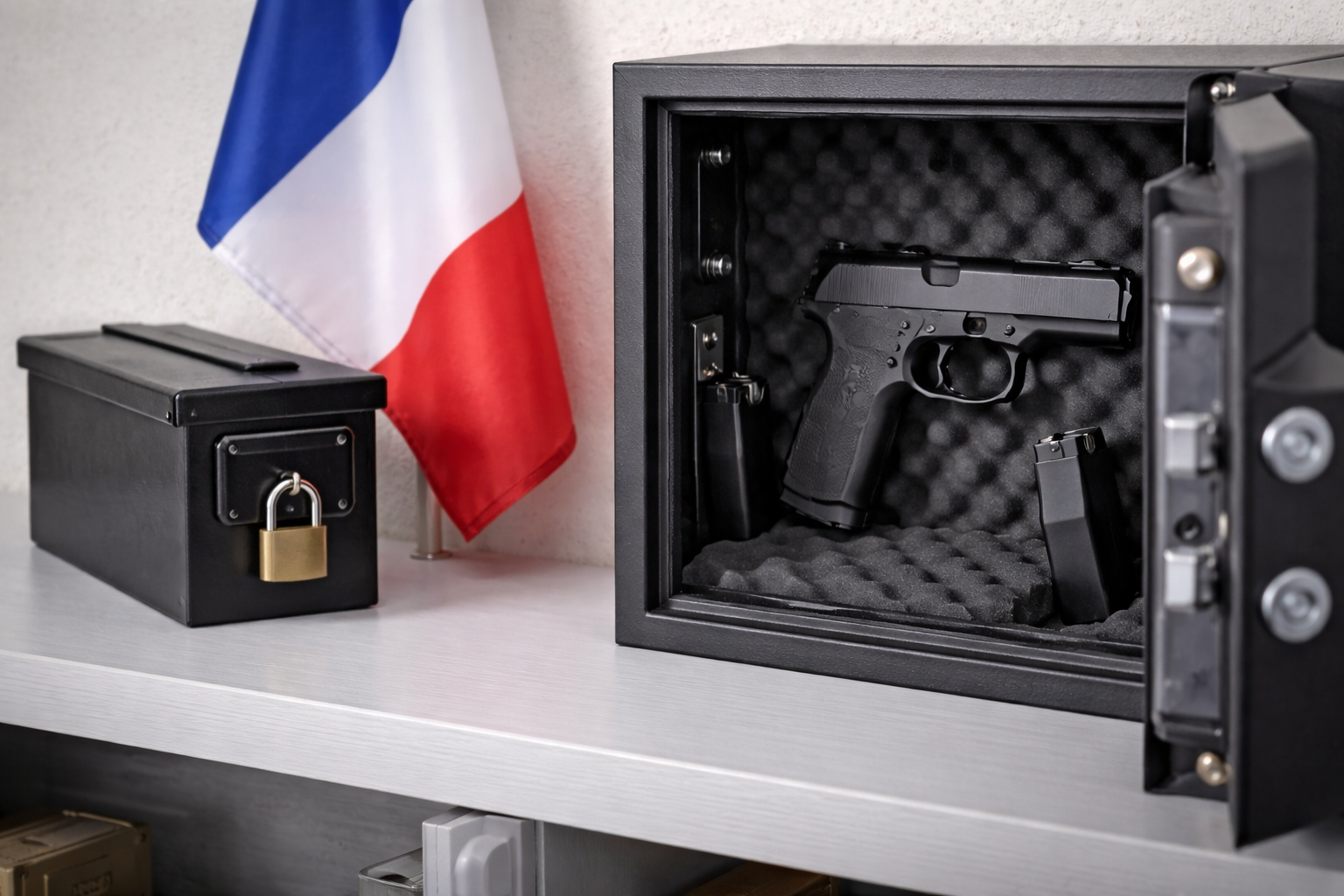 stockage sécurisé d'une arme de poing dans un coffre-fort à domicile