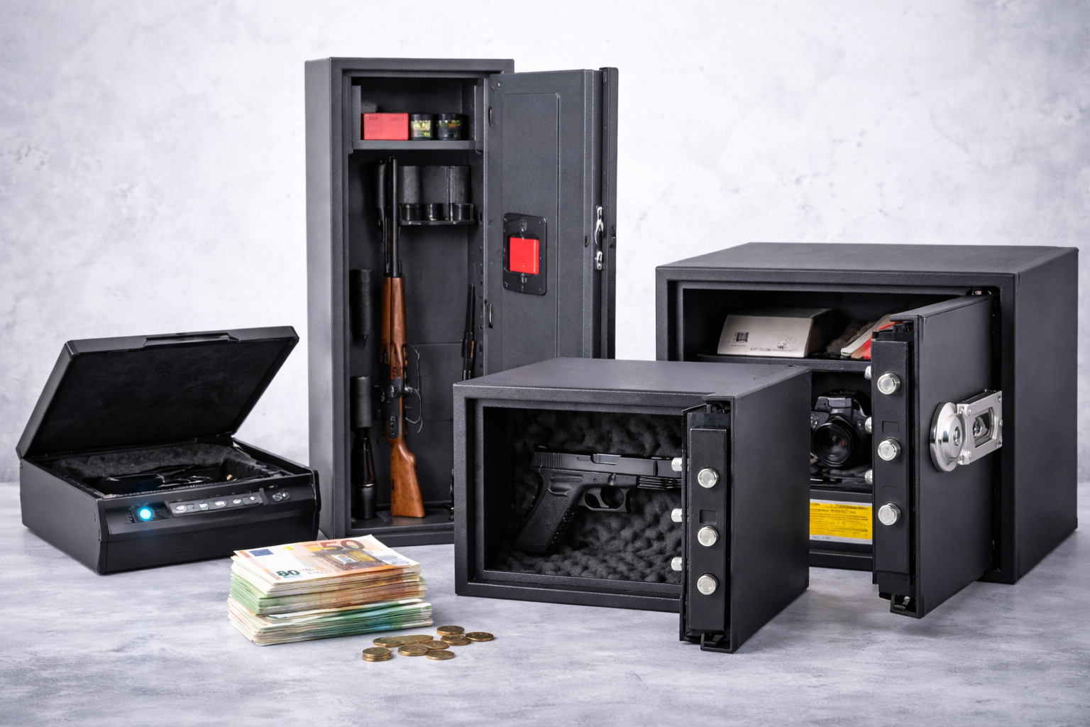Différents modèles de coffres-forts pour armes avec pistolet et fusil sécurisés à domicile