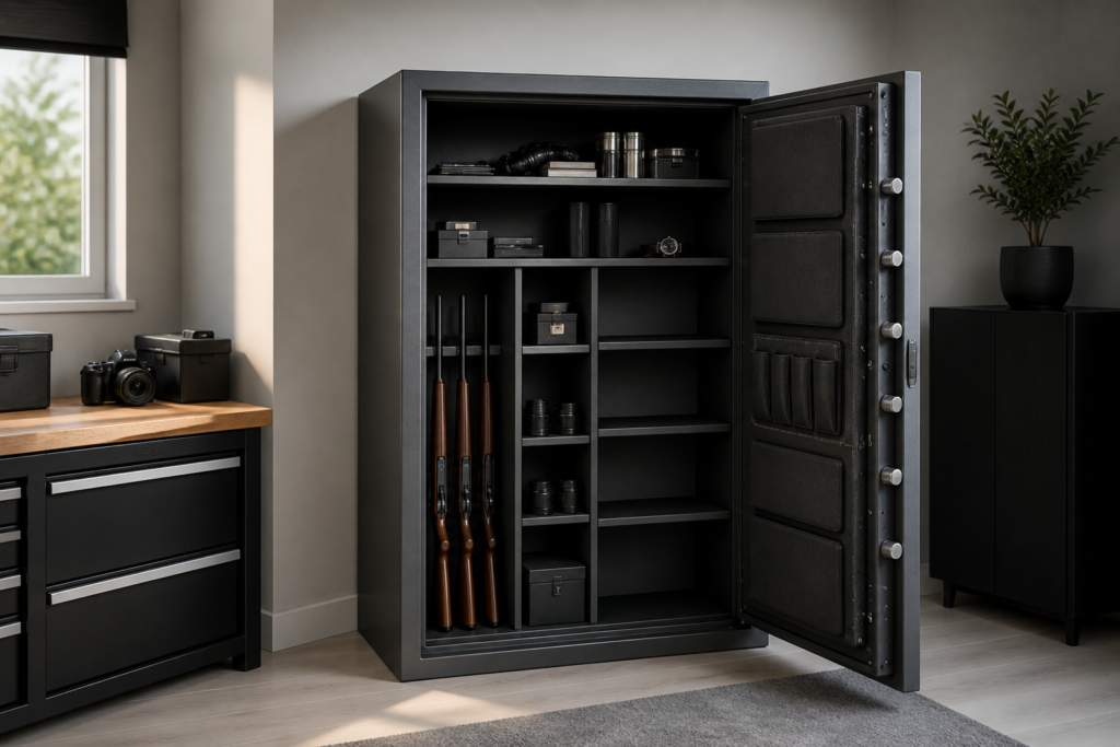 10 erreurs à éviter lors du choix d’un coffre fort pour armes 5 coffre fort pour armes ouvert avec espace de stockage supplémentaire et organisation intérieure moderne
